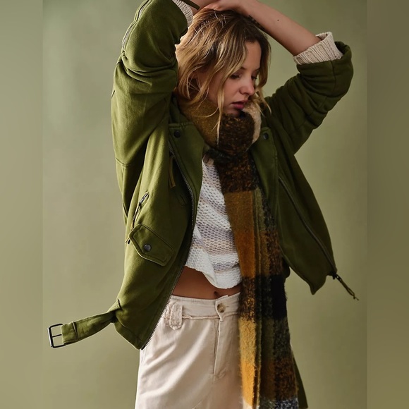 NWT Free People Rebel Rebel Knit Moto Jacket - Olive Sparrow (Small) - Picture 2 of 5
